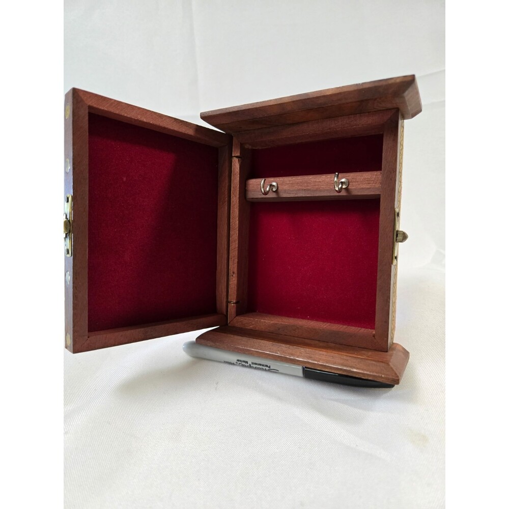 Indian Art Gemstone Painting Wooden Trinket Jewelry Box - Picture 3 of 4